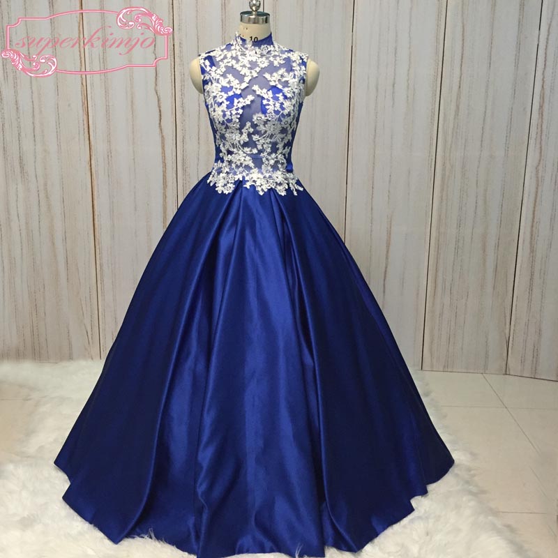 Royal Blue Prom Dress, Vintage Prom Dress, Satin Prom Dress, Lace Applique Prom Dress, Prom Gown, Vestido De Festa De Longo, 2022 Prom Dresses,