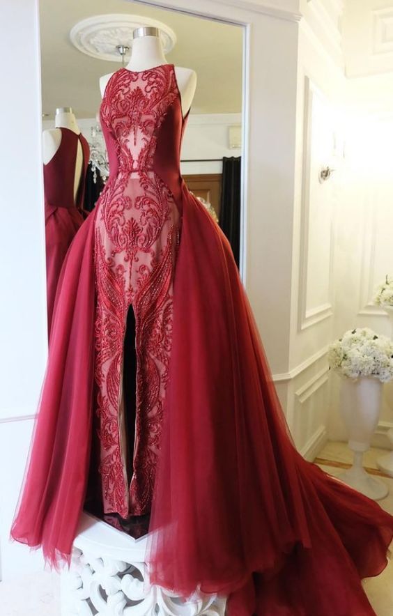 Red Evening Dress, Burgundy Evening Dress, Formal Dress, Detachable Skirt Evening Dress, Vintage Evening Dress, Elegant Evening Dress, Evening