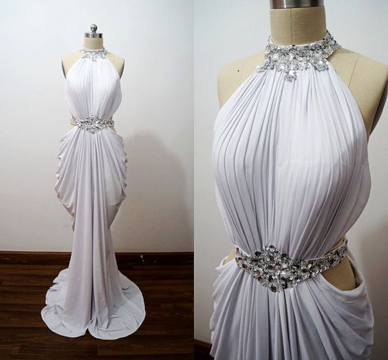 White Evening Dress, Sexy Formal Dress, Crystals Evening Dress, High Neck Evening Dress, Vestido De Festa De Longo, Beaded Evening Dress, Elegant