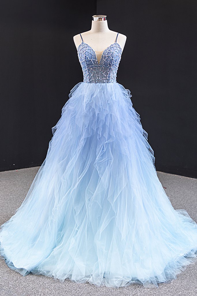 Blue Prom Dress, Beaded Prom Dress, Vestido De Graduacion, Robe De Soiree, Tiered Prom Dress, Prom Dresses Long, 2023 Prom Dresses, Evening