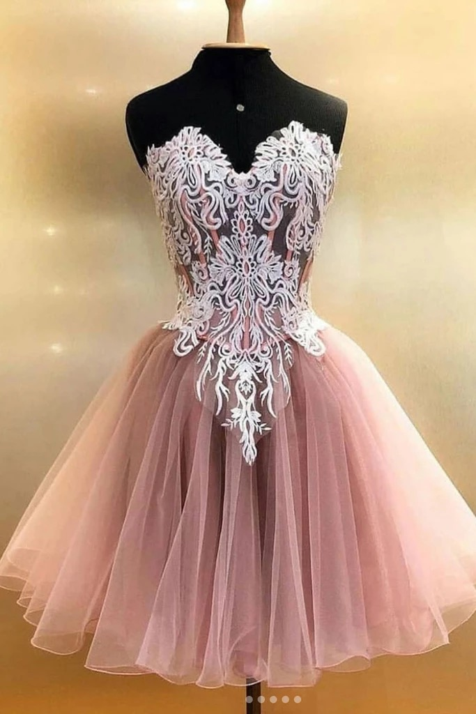 Lace Applique Prom Dress, Prom Dresses Short, Dusty Pink Prom Dress, Graduation Dresses, Robe De Soiree, Vestido De Festa De Curto, Elegant Prom