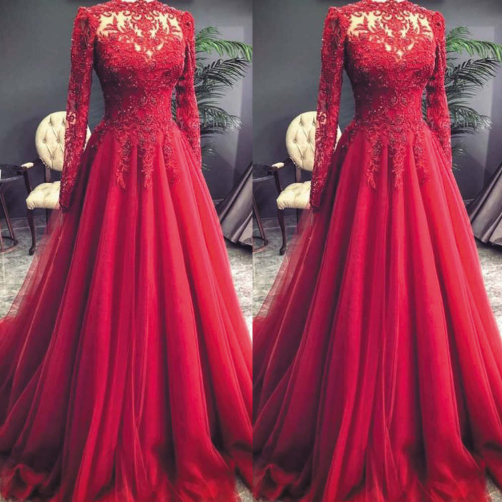 Vintage Prom Dress, Red Prom Dress, Lace Applique Prom Dresses, Beaded Prom Dresses, Long Sleeve Prom Dress, Elegant Prom Dress, 2023 Vestido De