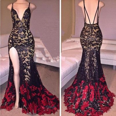 Black And Red Evening Dress, Mermaid Evening Dress, Lace Applique Evening Dress, Halter Evening Dress, Evening Dresses Long, Abendkleider, Women