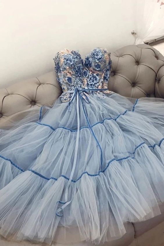 Blue Prom Dresses, Beaded Prom Dress, Floral Prom Dresses, Sweetheart Neck Prom Dresses, 2022 Prom Dresses, Prom Dresses, Prom Dresses Long,