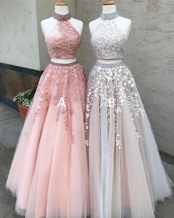 2 Piece Prom Dresses, High Neck Prom Dress, Beaded Prom Dress, Lace Applique Prom Dresses, 2022 Prom Dresses, Prom Dresses 2023, Vestido De