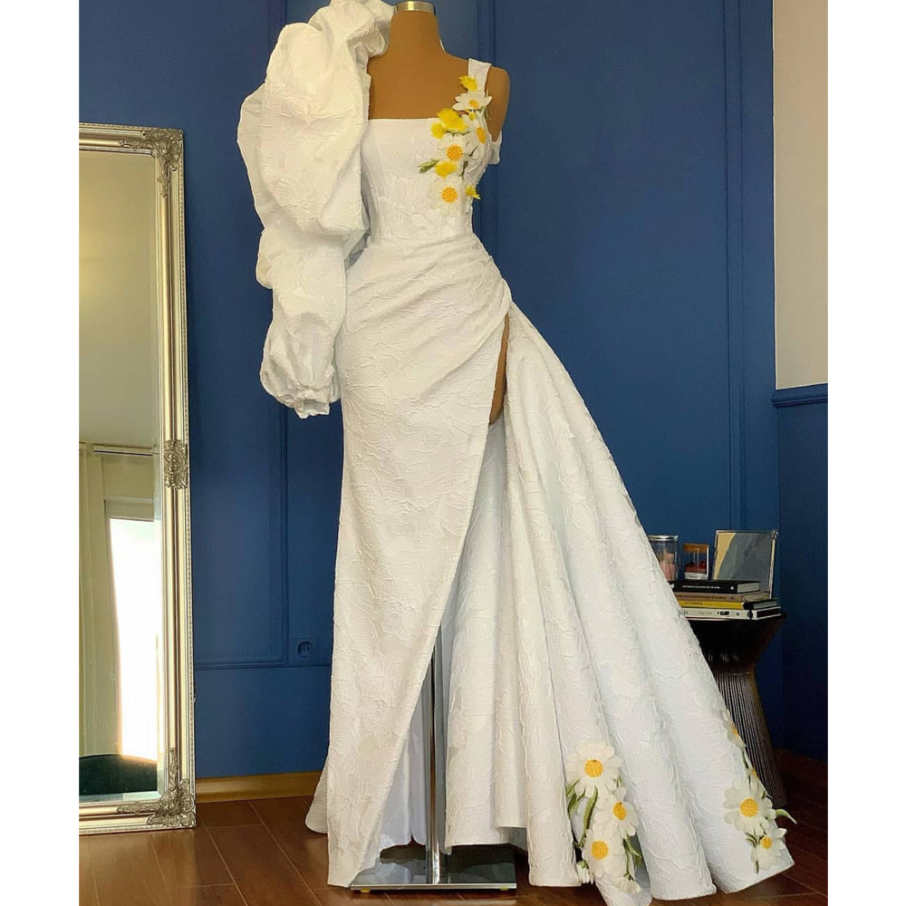 white lace prom dress, detachable skirt prom dress, elegant prom dresses, 2021 prom dresses, vestido de longo, robe de soiree, handmade flower prom dress, prom dresses 2020