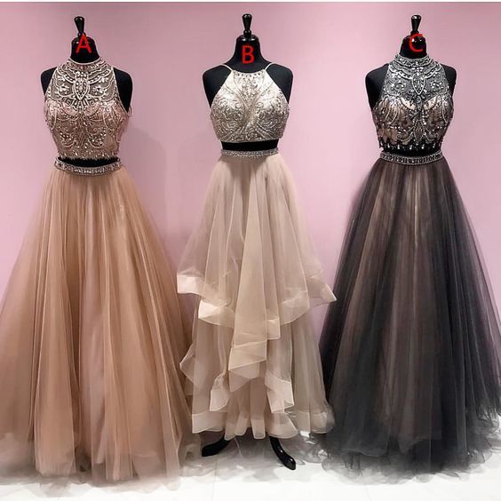 2 Piece Prom Dresses, Champagne Prom Dresses, Gray Prom Dress, Vestido De Fiesta, Mismatched Prom Dresses, Elegant Prom Dresses, 2022 Prom