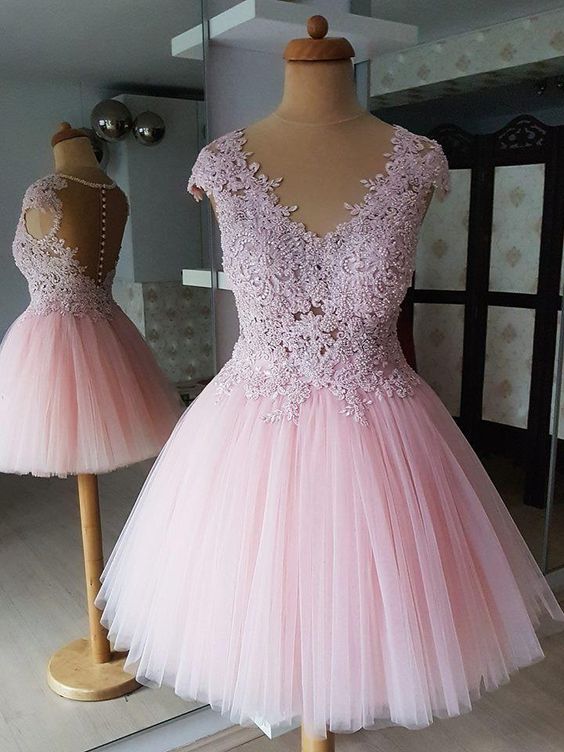 Pink Prom Dresses, Short Prom Dress, Cap Sleeve Prom Dresses, Vintage Prom Dresses, Beaded Prom Dress, Homecoming Dresses Short, Cocktail Party