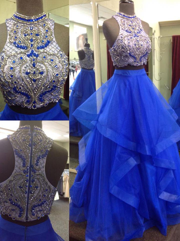 2 Piece Prom Dresses, Royal Blue Prom Dresses, Beaded Prom Dresses, Tiered Prom Dress, Prom Gown, Vestido De Longo, 2022 Prom Dresses, Prom