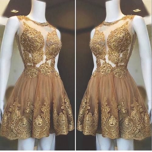 Gold Prom Dress, Lace Applique Prom Dresses, Prom Dresses Short, Vintage Prom Dress, Homecoming Dresses Short, Vestido De Graduacion, 2022 Prom