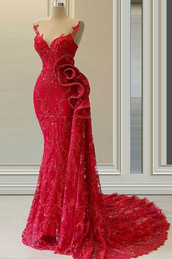 Red Evening Dress, Elegant Evening Dresses, Formal Wear, Sparkly Evening Dress, Lace Applique Evening Dresses, Evening Dresses 2024, Mermaid