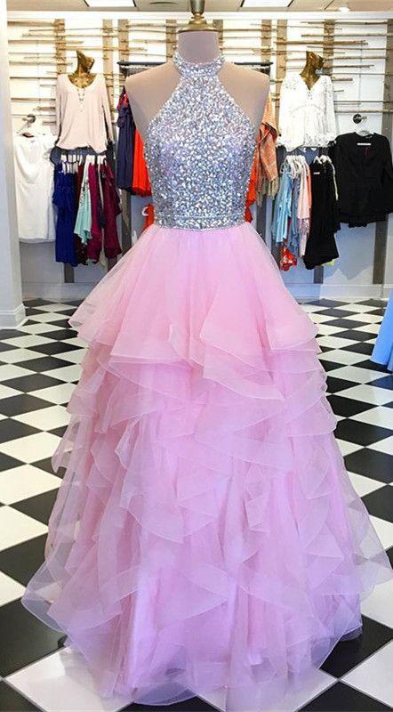 Pink Prom Dresses, Tiered Prom Dress, Beaded Prom Dresses, Vestido De Fiesta, Robe De Soiree, A Line Prom Dresses, Prom Dresses, Vestido De