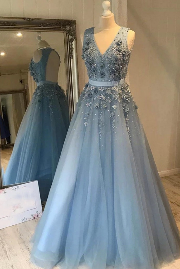 Gray Prom Dress, V Neck Prom Dresses, 2023 Prom Dresses, Floral Prom Dress, Beaded Prom Dresses, Pageant Dresses For Women, Vestido De Longo,