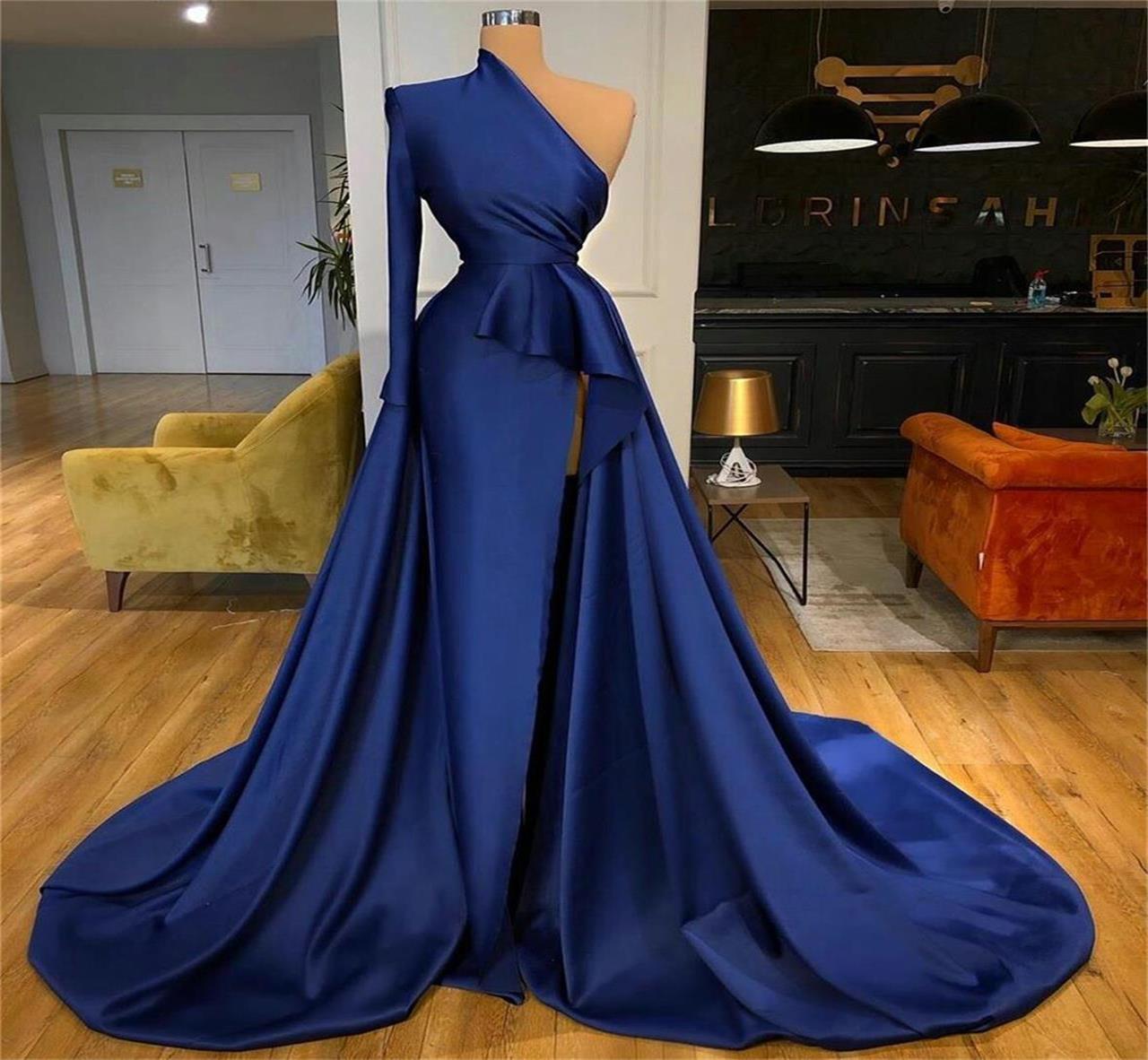 Royal Blue Prom Dresses, Detachable Skirt Prom Dress, Satin Prom Dress, Elegant Prom Dresses, Vintage Prom Dresses, Prom Gown, Robe De Soiree,