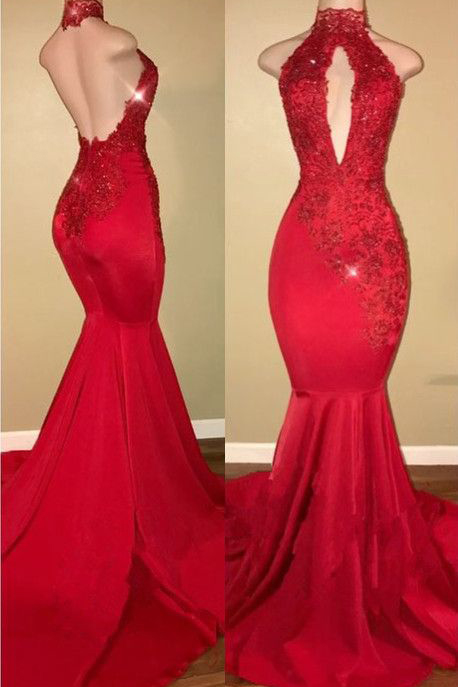 Red Evening Dress, Lace Applique Evening Dress, Formal Wear, Sexy Formal Dress, Mermaid Evening Dress, Backless Evening Dress, Evening Gown, 2023
