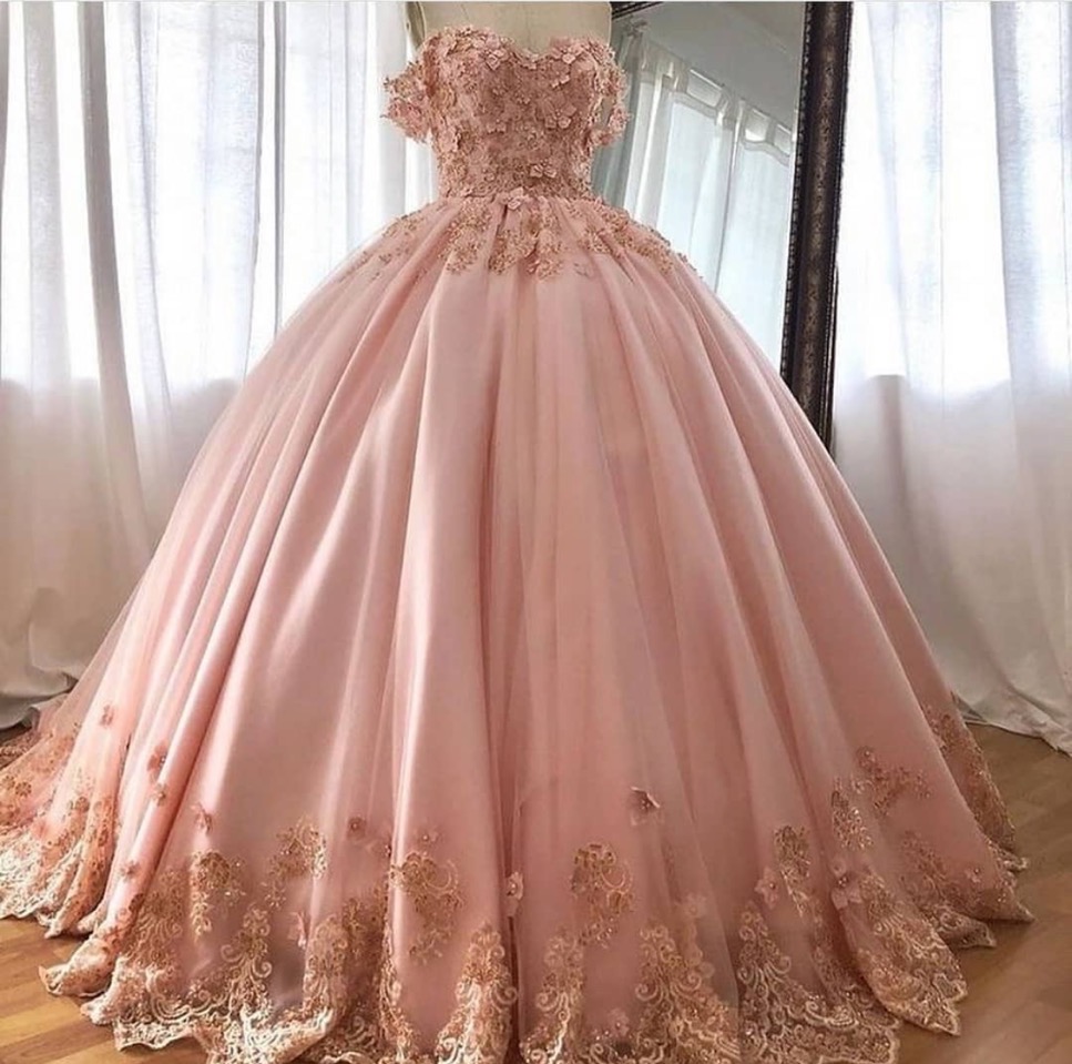 Lace Applique Prom Dress, Ball Gown Prom Dresses, 3d Flowers Prom Dress, Pink Prom Dress, Sweet 18 Dresses, Vestido De Graduacion, Robe De