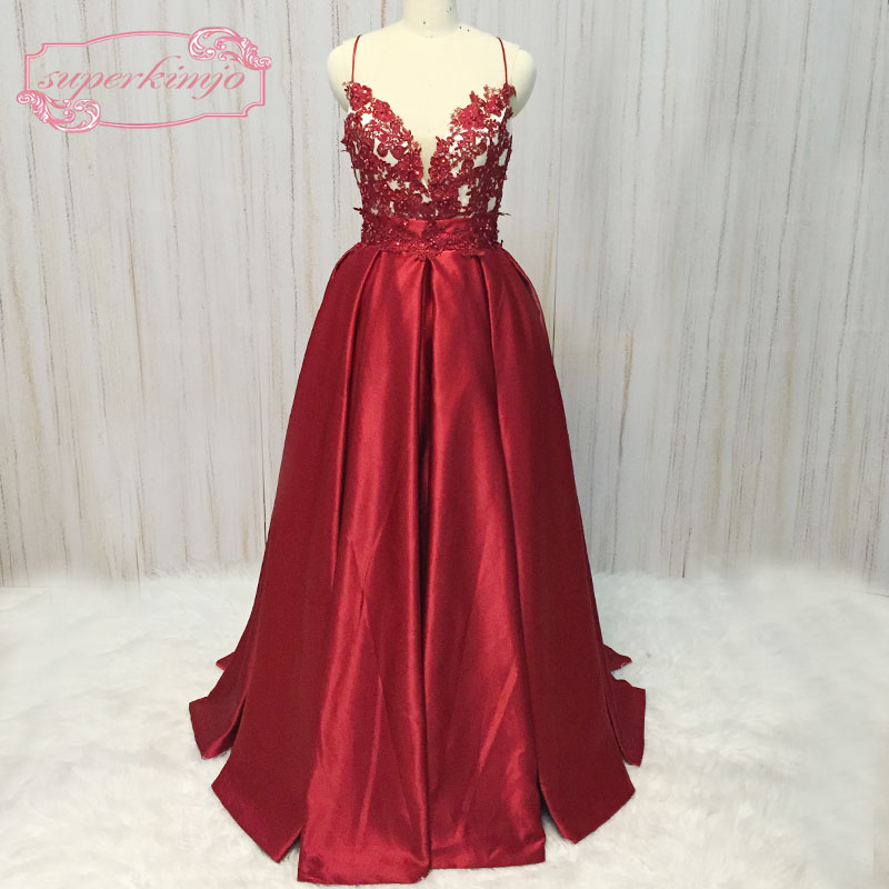 Red Prom Dress, Spaghetti Strap Prom Dress, Satin Prom Dress, Prom Gown, Robe De Cocktail, Vestido De Graduation, Elegant Prom Dress, Lace