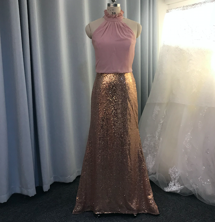 Rose Gold Bridesmaid Dress, Sparkly Bridesmaid Dress, Chiffon Bridesmaid Dress, Wedding Guest Dress, Bridesmaid Dresses 2023, Bridesmaid Dresses