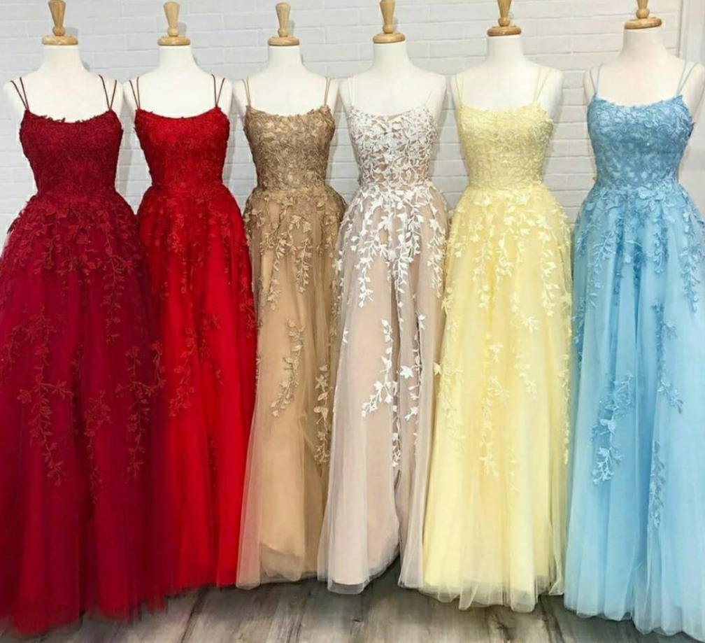 Lace Applique Prom Dress, Spaghetti Strap Prom Dress, A Line Prom Dress, Tulle Dress, Vestido De Longo, Vestido De Noche, Robes De Cocktail,
