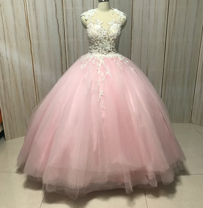 Pink Prom Dress, Ball Gown Prom Dresses, Lace Applique Prom Dress, Luxury Prom Dress, Beaded Prom Dress, Tulle Prom Dress, Prom Gown, Vestidos De