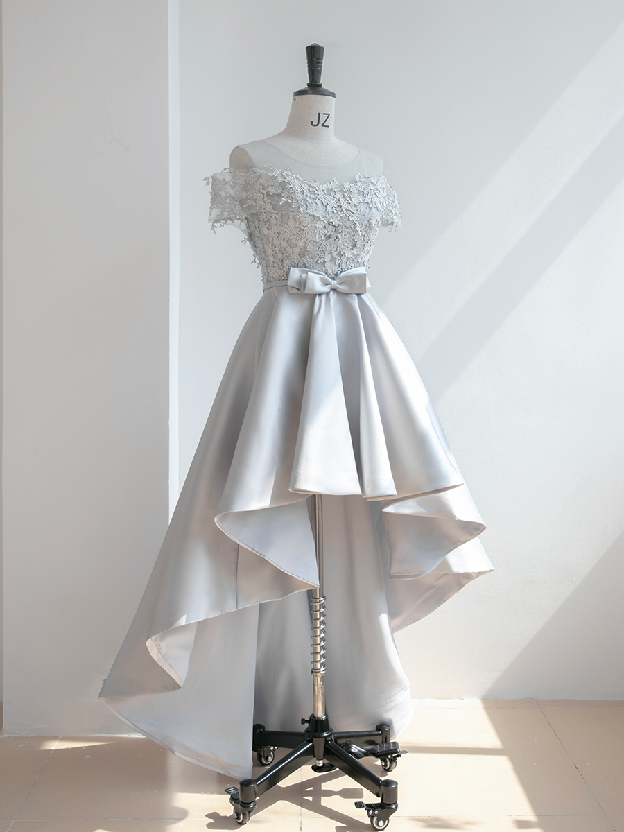 A Line V Neck Short Silver Gray Prom Dresses, Short V Neck Silver Gray –  jbydress