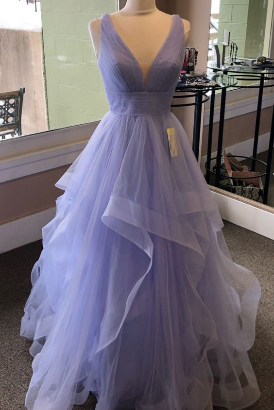 Simple Prom Dress, Purple Prom Dress, Lilac Prom Dress, Tulle Prom Dress, Prom Dresses, Tiered Prom Dress, Prom Dresses Long, 2024 Prom Dress,