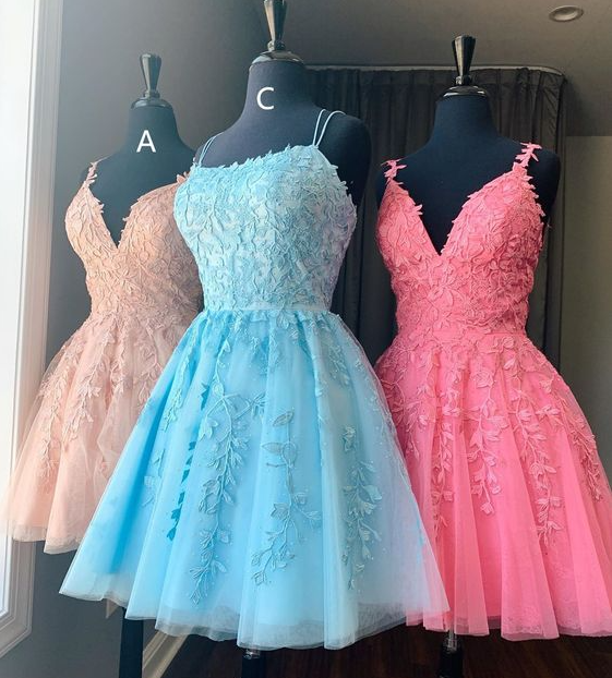 Short Prom Dress, Lace Applique Prom Dress, Cocktail Dress,