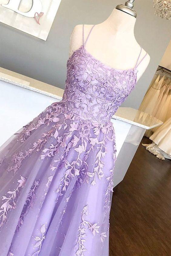 Robe De Soiree, Vestido De Noche, Lilac Prom Dress, Lace Applique Prom Dress, Purple Prom Dress, A Line Prom Dress, Tulle Prom Dress, Prom