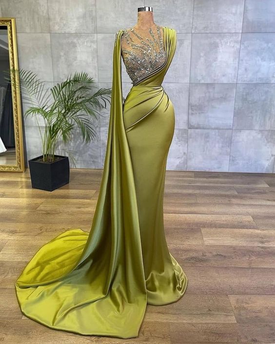 Livanka Modest Evening Prom Dresses Lace Court Train Long Sleeves Scoop  Formal Special Occasion Dropping Shipping Vestid Color Green US Size 14
