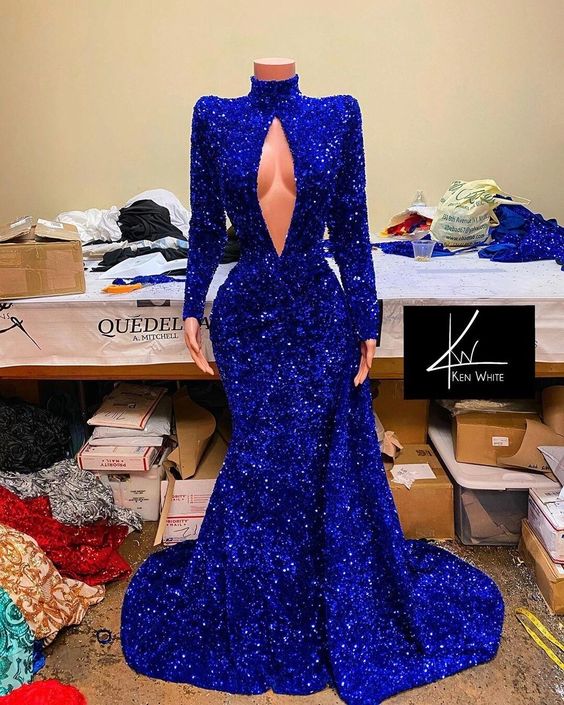 Royal Blue Evening Dress, Glitter ...