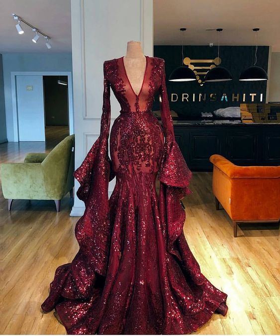 Burgundy Evening Dress, Luxury Evening Dress, Sparkly Evening Dress, Modest Evening Dress, Formal Dress, Elegant Evening Dress, 2024 Evening