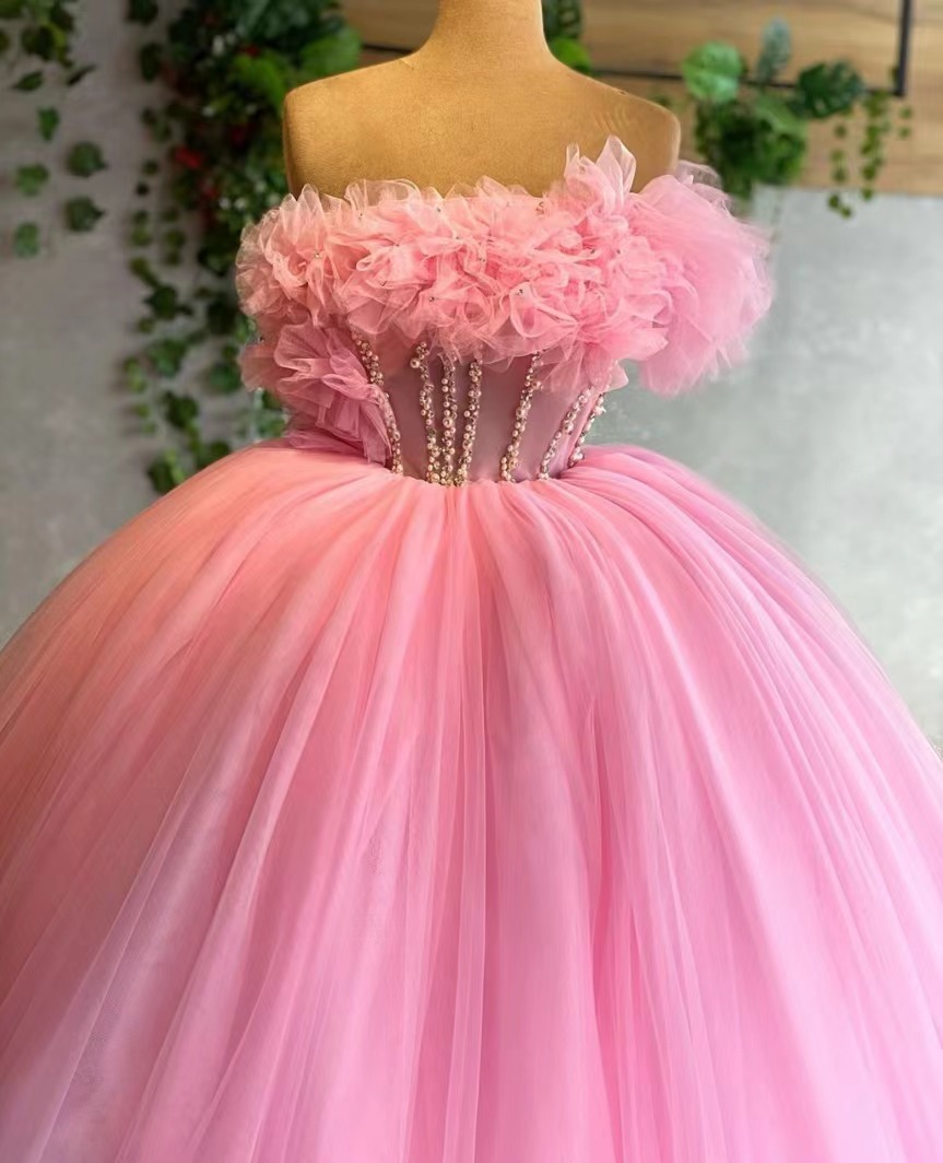 Pink Prom Dress, Robes De Cocktail, Beaded Prom Dresses, Elegant Prom Dresses, Tulle Prom Dresses, Vestidos De Cocktail, Prom Dresses 2024, 2025