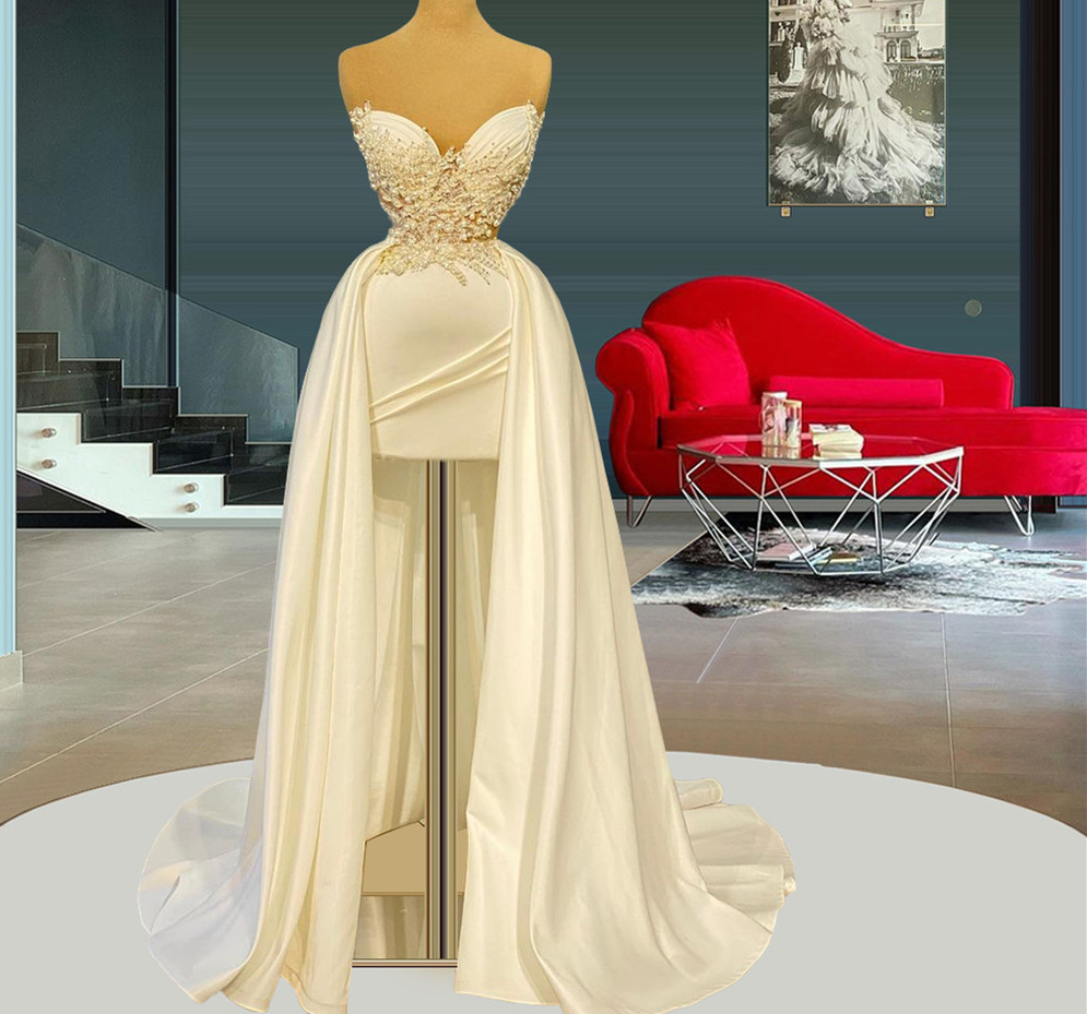 White Prom Dress, Detachable Skirt Prom Dresses, Custom Make Prom Dress, Lace Applique Prom Dress, Robe De Soiree, Elegant Prom Dress, Prom Gown,