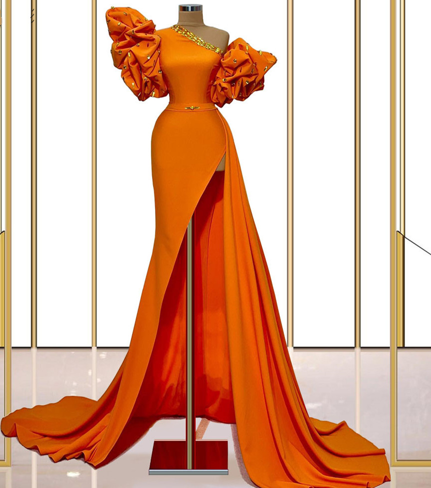 Orange Prom Dresses, Mermaid Prom Dress, Unique Prom Dresses, Modest Prom Dresses, Robe De Soiree Femme, Beaded Prom Dress, Simple Formal Dress,