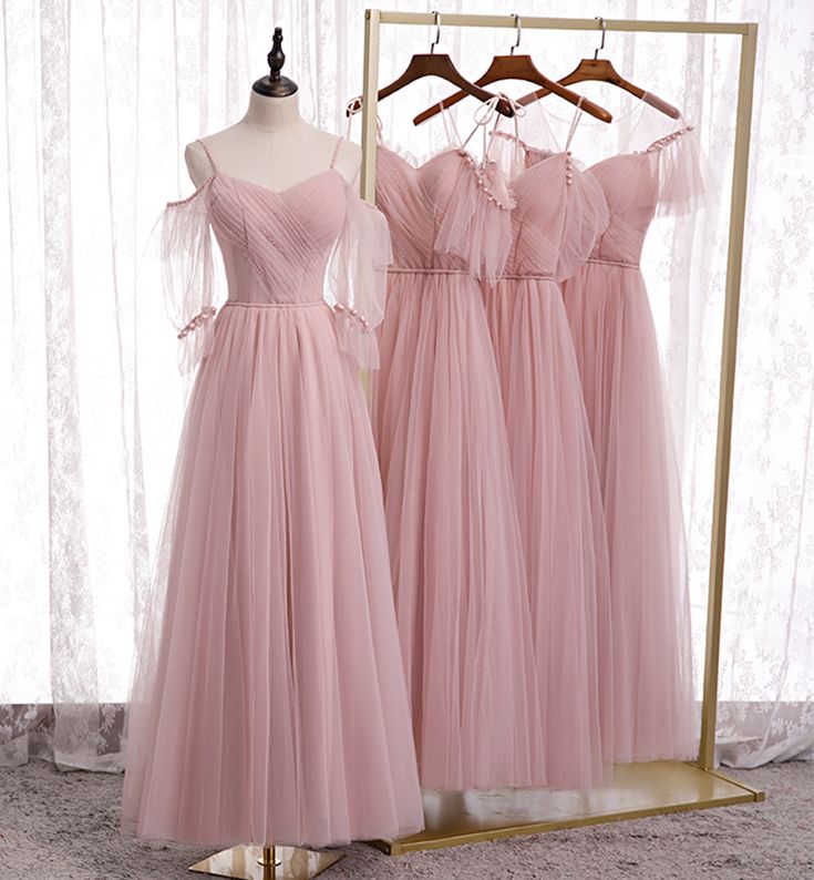 Pink Bridesmaid Dresses, Wedding Party Dresses, Tulle Bridesmaid Dresses, Mismatched Bridesmaid Dresses, Long Bridesmaid Dresses, A Line