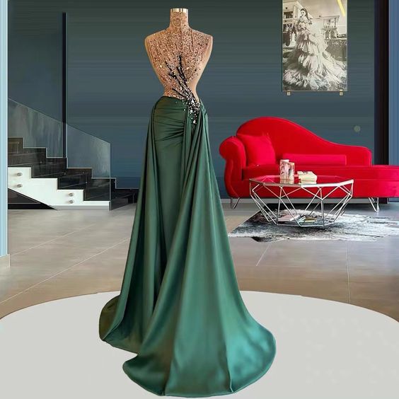 High Neck Evening Dresses, Green Evening Dresses, Abendkleider, Vestidos De Fiesta, Women Fashion Dress, Elegant Prom Dresses, Formal Dresses,