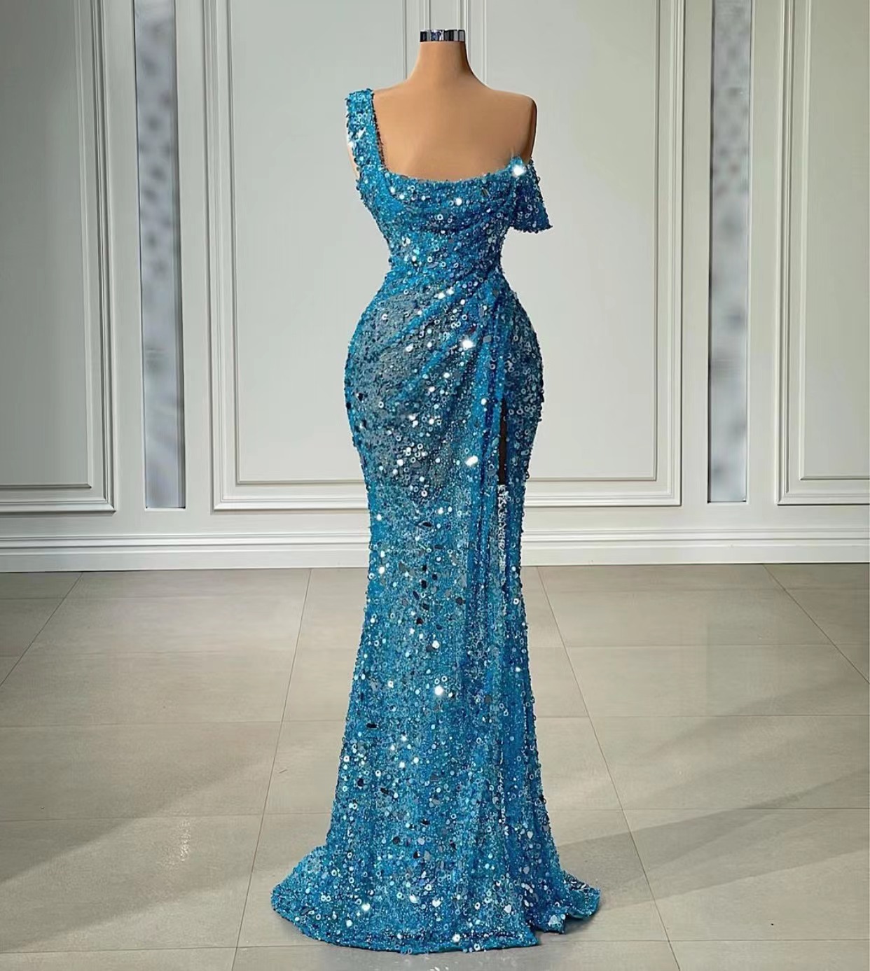 blue maxi dress v neck Joycelin V-Neck Eyelet Maxi Dress Blue main image 0