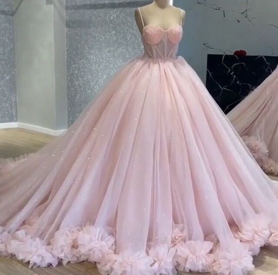 Sparkly Prom Dresses, Spaghetti Straps Prom Dresses, Prom Ball Gown, Pink Prom Dresses, Beaded Prom Dresses, Robes De Cocktail, Vestidos De