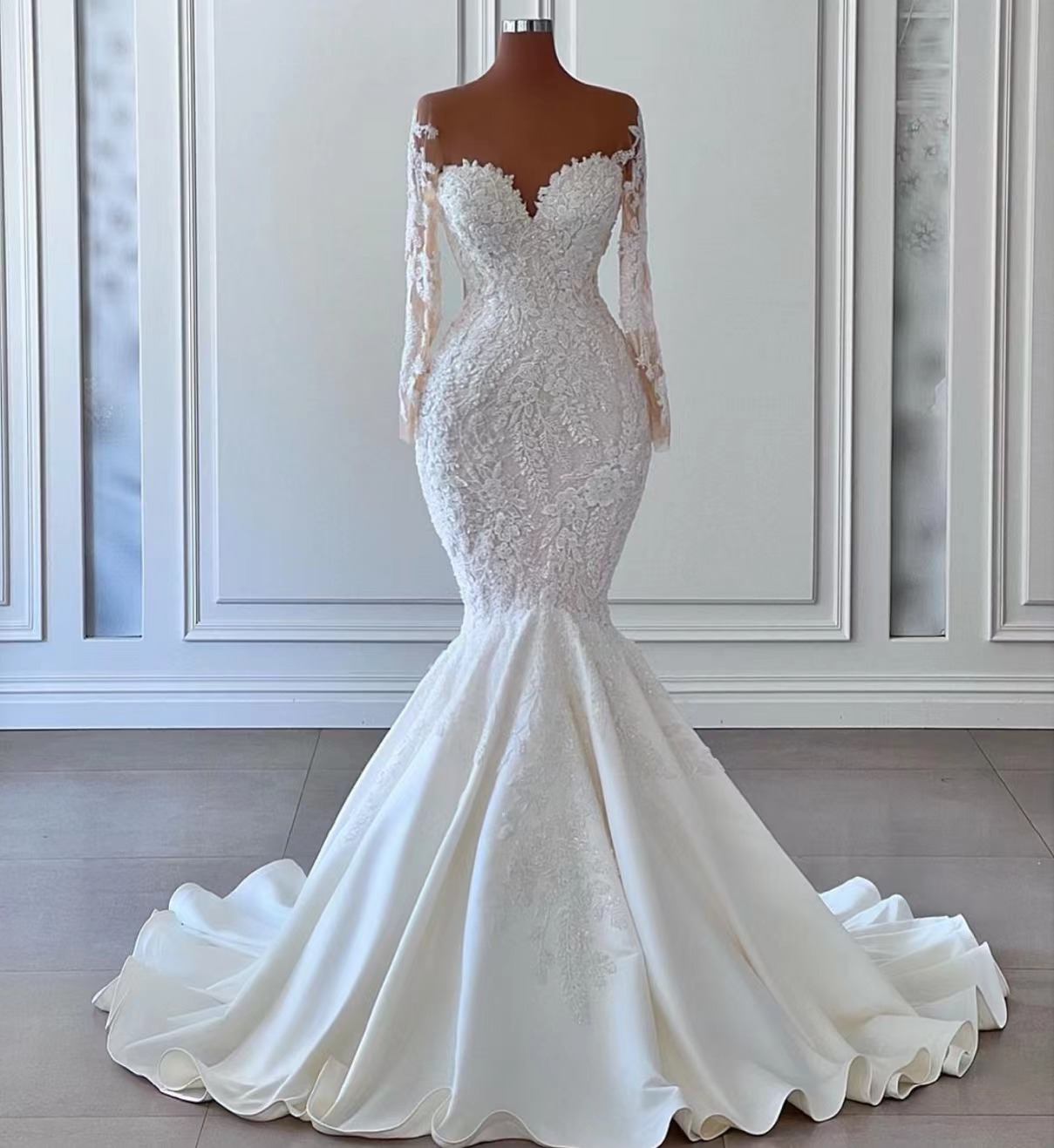 UK Long Sleeve Bridal Gown Beach Corset Back Mermaid Wedding Dresses Size  6-18 | eBay