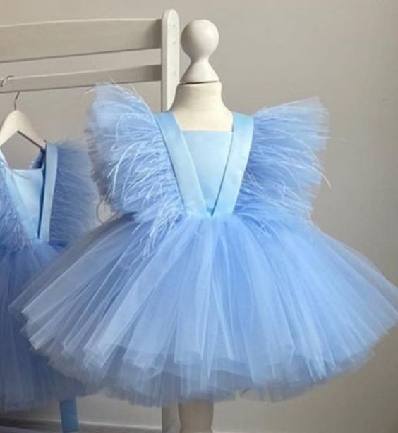 Baby Girl Birthday Party Dresses, Puffy Flower Girl Dress, Blue Baby Girl Prom Dresses, Cute Flower Girl Dresses, Tulle Dress, Pageant Little