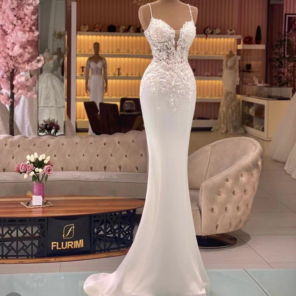 Mermaid Wedding Dress, Spaghetti Straps Wedding Dress, Bridal Dresses, Lace Applique Wedding Dress, Wedding Gown, Robe De Mariage, Simple