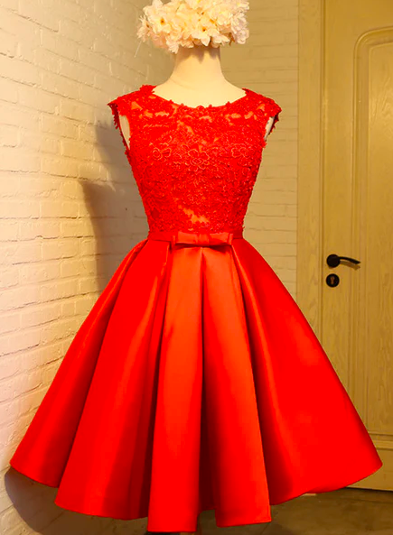 Red Prom Dresses, Lace Applique Prom Dress, Short Prom Dress, Cocktail Party Dresses, Homecoming Dresses Short, Vestidos De Cocktail, Prom