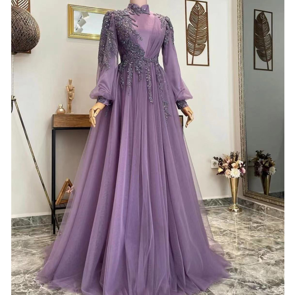 Long Sleeve Prom Dresses, Purple Prom Dress, Muslim Prom Dresses, High Neck Prom Dresses, Robes De Bal, Vestidos De Fiesta, فساتين