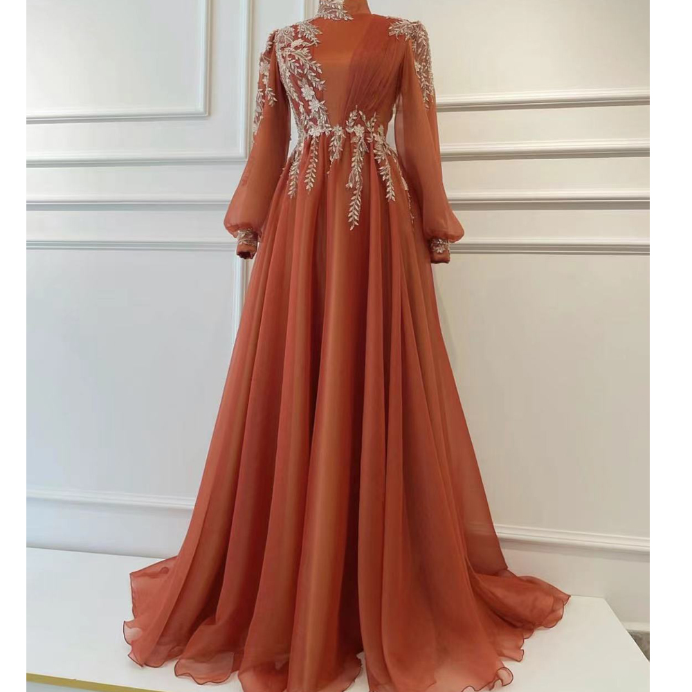Orange Prom Dresses, Embrodiery Applique Prom Dress, Tulle Prom Dresses, Robes De Cocktail, A Line Prom Dresses, Evening Gown, Arabic Prom