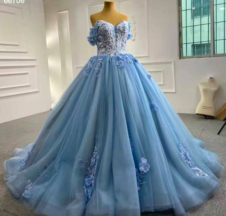 Blue Prom Dresses, Sweet 16 Dresses, Robes De Bal, Lace Applique Prom Dresses, Vestidos De Cocktail, Prom Ball Gown, Tulle Dresses, Vestidos De