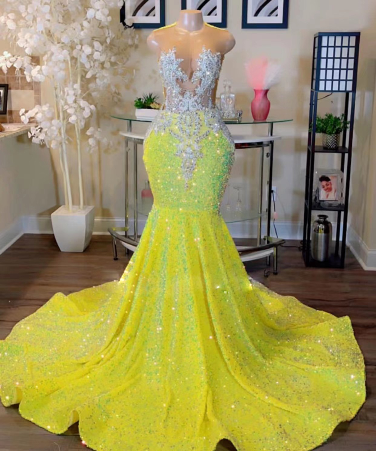 Sparkly Glitter Prom Dresses, Yellow Prom Dresses, Beaded Prom Dresses, Mermaid Prom Dresses, Robes De Bal, Vestidos De Fiesta Elegantes Para