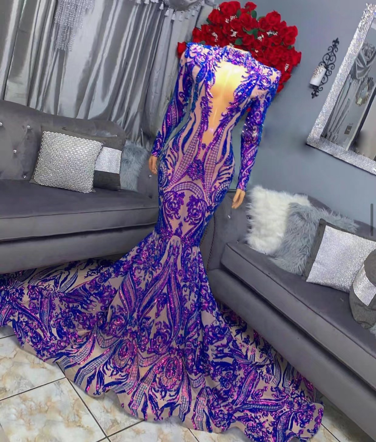 Long Sleeve Prom Dresses, Purple Prom Dress, Mermaid Prom Dresses, Sparkly Applique Prom Dresses, Prom Dresses 2023, Vestido De Fiesta De Boda,