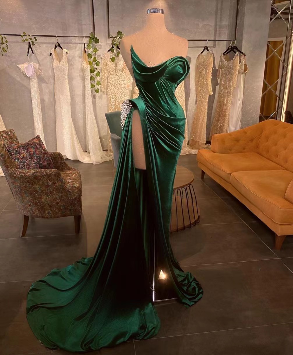 Modest Evening Dress, Elegant Evening Dresses, Simple Formal Dresses, Beaded Evening Dress, Green Evening Dresses, Robe Femme Soirée, Dresses