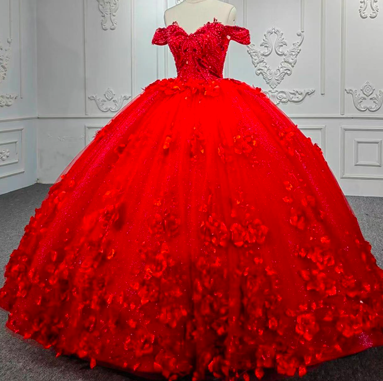 Red Quinceanera Dresses, Sweet 18 Dresses, Luxury Prom Dresses, 3d Flowers Prom Dresses, Prom Ball Gown, Princess Prom Dresses, Vestidos De