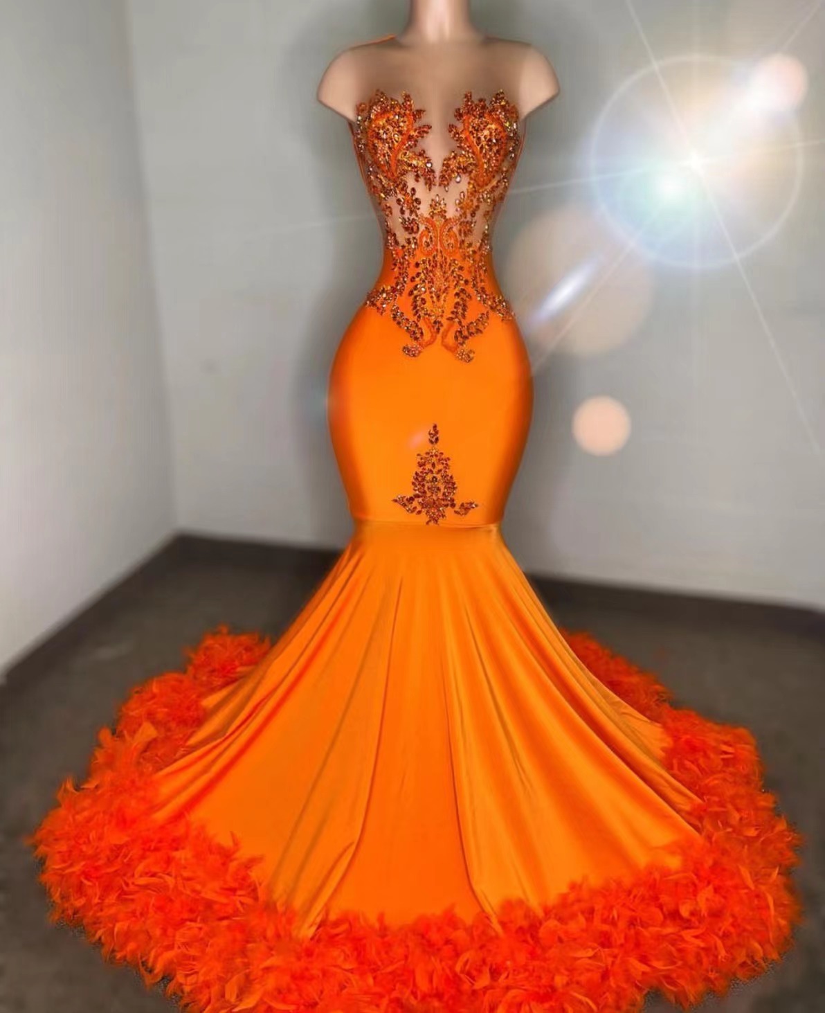 Sleeveless Prom Dresses, Feather Prom Dresses, Orange Prom Dress, African Evening Dresses, Prom Dresses For Women, 2023 Prom Dresses, Vestidos De